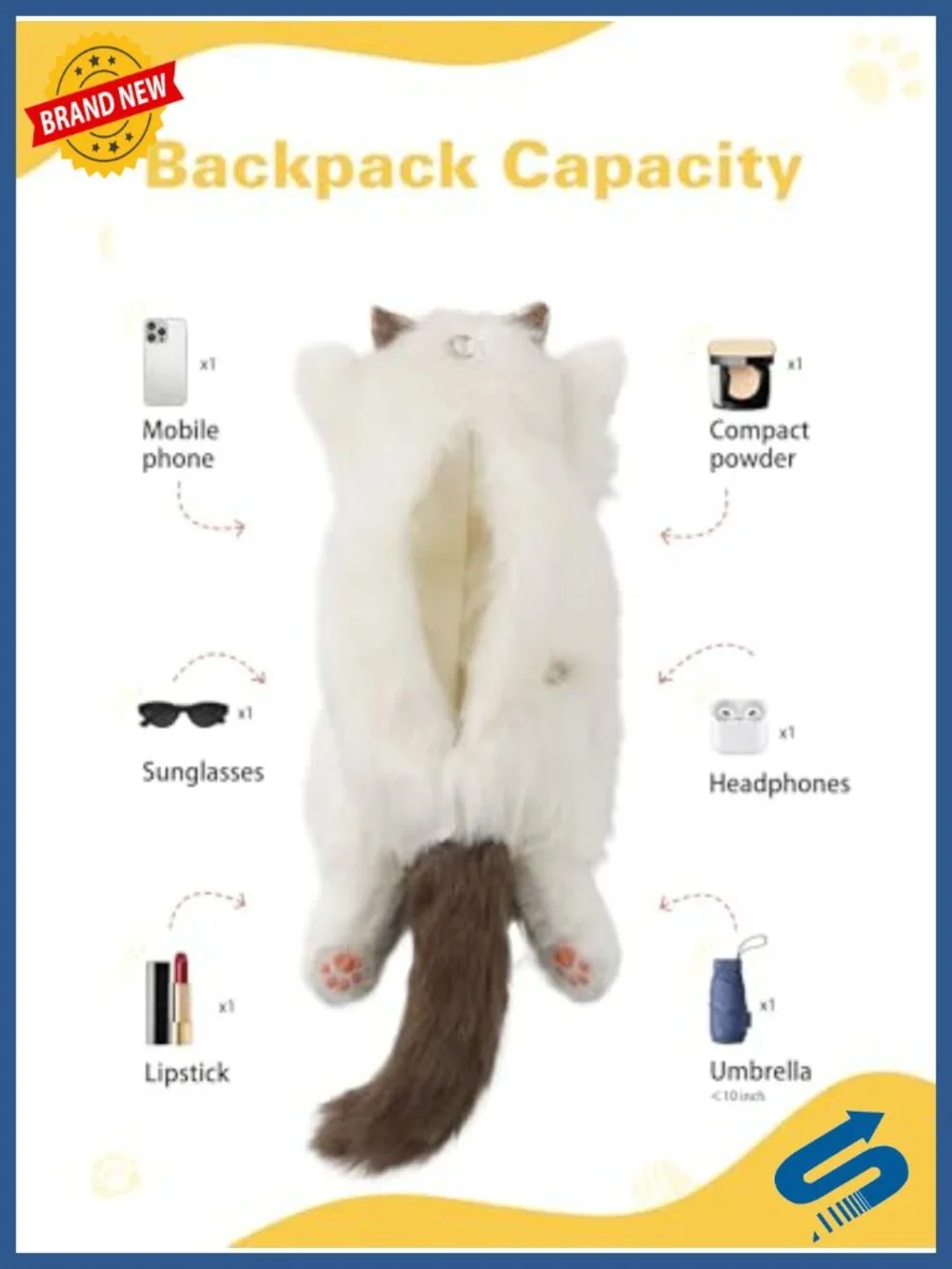 Realistic Plush Cat Backpack, Soft Stuffed Animal Purse, Adjustable Straps,